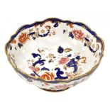 A Masons ironstone fruit bowl decorated in the Blue Mandalay pattern, boxed, 26cm wide.