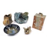 A group of Studio pottery, including a block vase, abstract dish and vase, etc. (5)