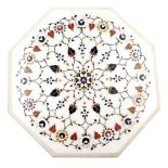 An Indian white marble and inlaid tabletop, of octagonal form, inset with hardstones and mother of p