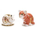 Two Royal Crown Derby porcelain paperweights, comprising Imari Piglet, second, red printed marks and
