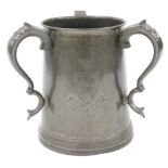 A Victorian pewter rowing tyg tankard, engraved with Clare College Senior Trial Eights 1899, with th