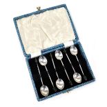 A set of six Elizabeth II silver coffee bean spoons, Sheffield 1955, 1.25oz gross, in fitted box.