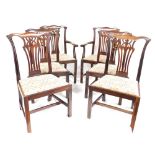 A set of six 19thC mahogany Chippendale style dining chairs, each with a drop in seat, on square leg