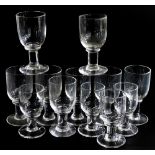 A set of eight cut glass wine goblets, possibly Dartington, 15.5cm high, together with four smaller