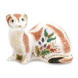 A Royal Crown Derby porcelain Stoat paperweight, red printed marks and gold stopper, 8cm high, boxed