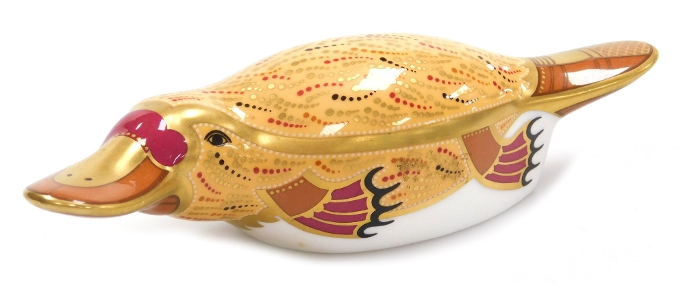 A Royal Crown Derby porcelain Duck Billed Platypus paperweight, from the Australian Collection, gold