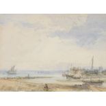 Attributed to George Samuel Elgood RI, ROI (British, 1851-1943). Coastal estuary scene with sailing