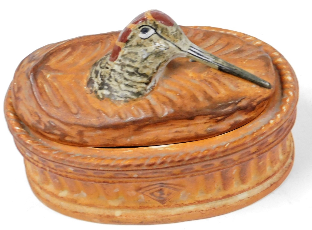 A Pillivuyt terracotta game pie tureen, the finial formed as the head of a partridge, impressed mark - Image 2 of 5