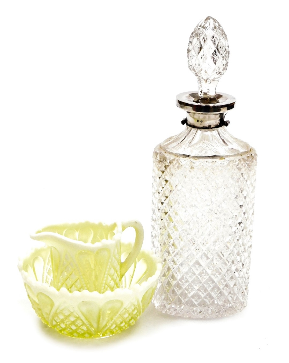 A George V cut glass and silver mounted decanter and stopper, Birmingham 1924, 29cm high, together w