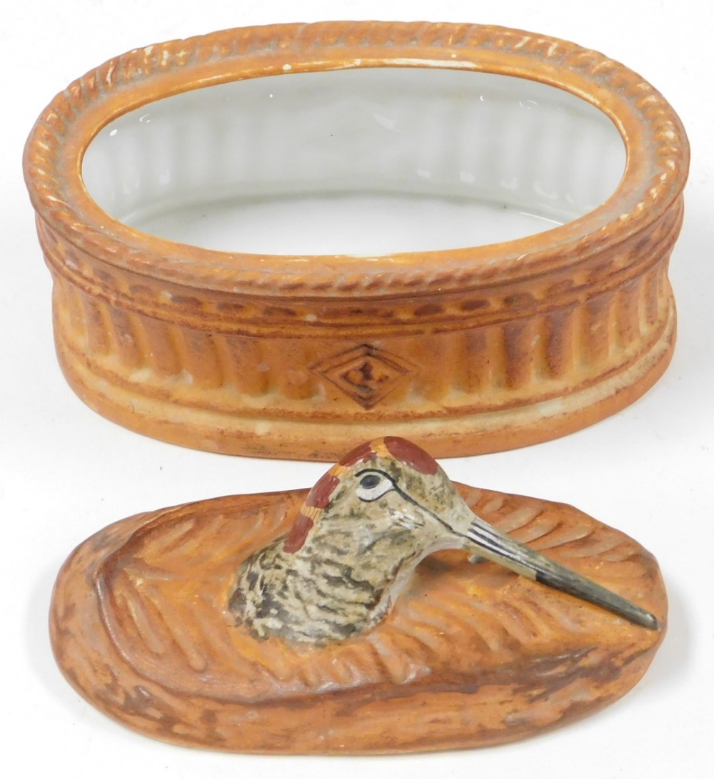 A Pillivuyt terracotta game pie tureen, the finial formed as the head of a partridge, impressed mark - Image 3 of 5