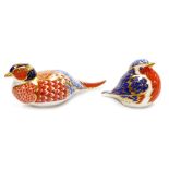 Two Royal Crown Derby porcelain bird paperweights, comprising Robin, second, red printed marks and s