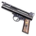 A Webley Mark I air pistol, 46683, with wooden stock, 20cm wide.