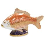 A Royal Crown Derby porcelain Carp paperweight, red printed marks, no stopper, 11.5cm high.
