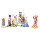 Five Royal Doulton Bunnykins figures, comprising Father, Mother and Victoria Bunnykins, signed, DB68