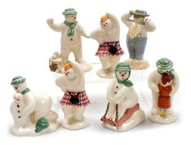 Seven Royal Doulton The Snowman gift collection figures, comprising The Snowman Snowballing, DS22, T