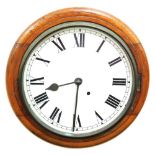 A Victorian mahogany cased circular wall clock, dial bearing Roman numerals, single barrel movement,