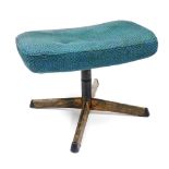 A 1960s stool, with a turquoise upholstered padded seat on an ebonised metal column and veneered X s