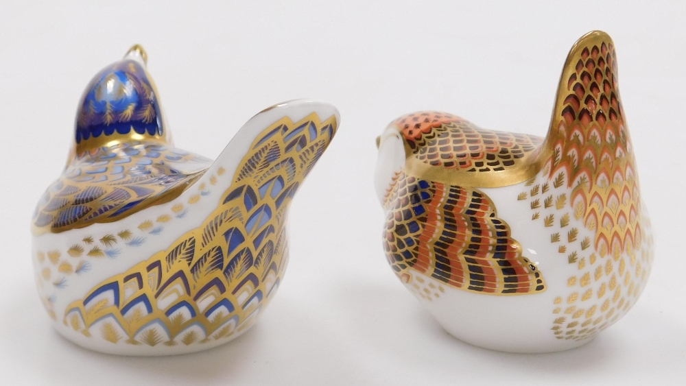 Two Royal Crown Derby porcelain bird paperweights, comprising Bluebird, red printed marks and gold s - Image 2 of 3