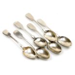 A set of six 19thC silver Fiddle pattern teaspoons, Exeter 1834 and 1841, 4oz.