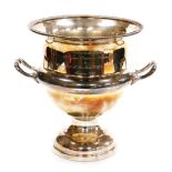 A late 20thC Arthur Price silver plated wine cooler, of twin handled campana form, engraved "Present