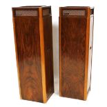A pair of vintage Mordaunt- Short teak and mahogany speakers, 110.5cm high.