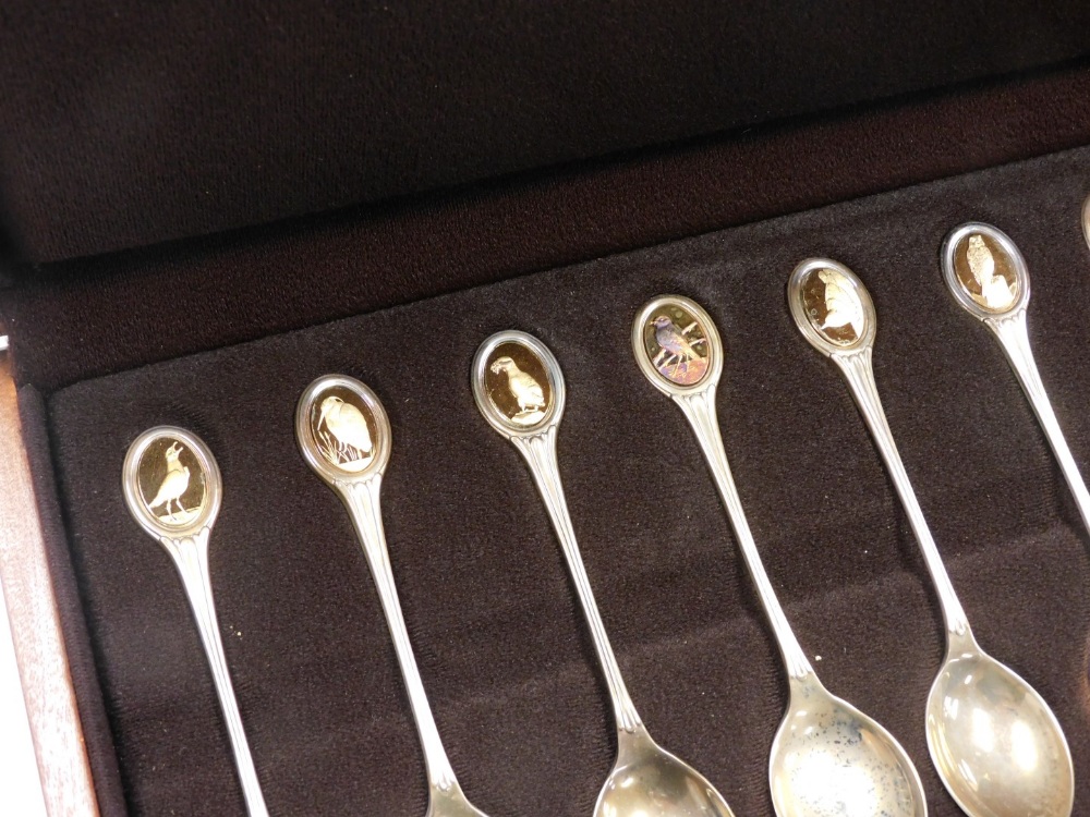 A Royal Society for the Protection of Birds cased silver spoon collection, the fitted case containin - Image 2 of 4