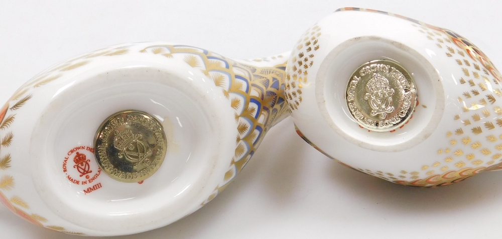 Two Royal Crown Derby porcelain bird paperweights, comprising Bluebird, red printed marks and gold s - Image 3 of 3