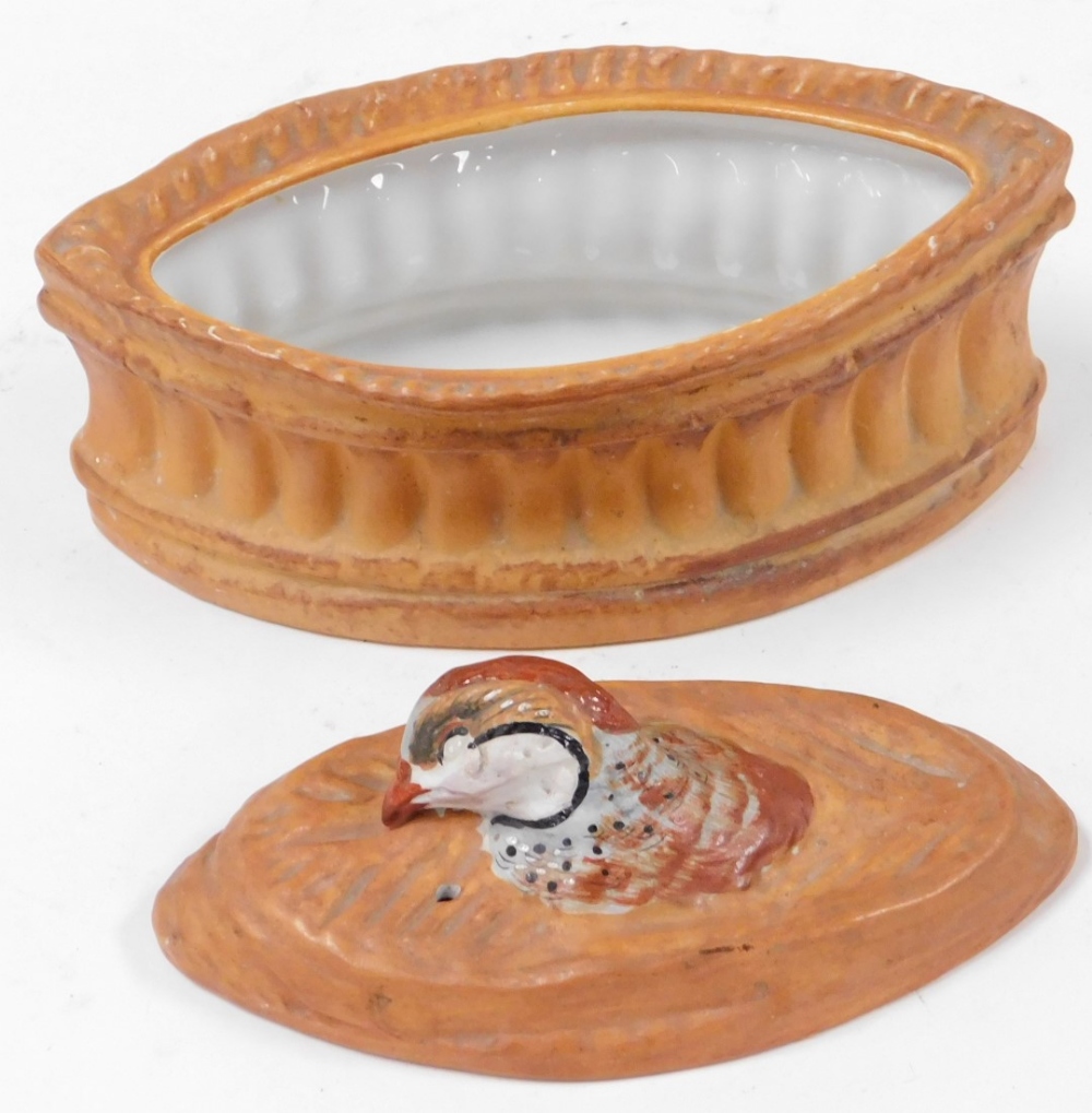 A Pillivuyt terracotta game pie tureen, the finial formed as the head of a partridge, impressed mark - Image 5 of 5