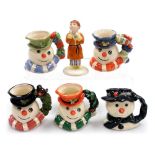 Five Royal Doulton character jugs, comprising Snowman, DC972, Snowman, D7062, Christmas Robin Snowma