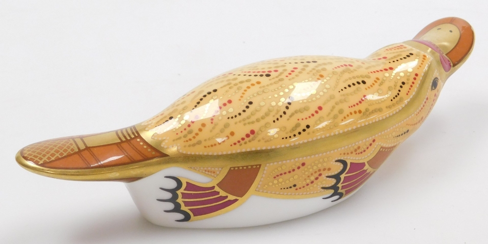 A Royal Crown Derby porcelain Duck Billed Platypus paperweight, from the Australian Collection, gold - Image 2 of 3