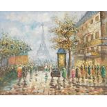 Burnett (20thC School). Parisian street scene, oil on canvas, signed, 40cm x 50cm.
