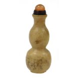 A Qing dynasty hardstone snuff bottle, of double gourd form, decorated with a Chinese poem, the four