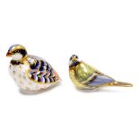 Two Royal Crown Derby porcelain bird paperweights, comprising Red Legged Partridge, red printed mark