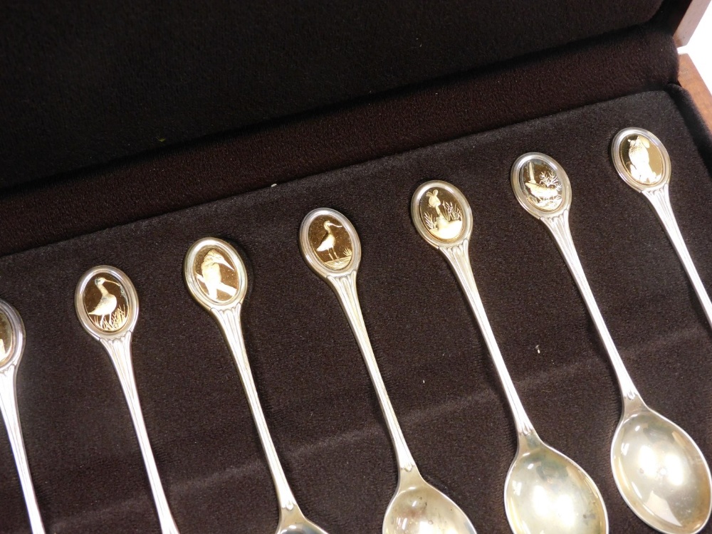 A Royal Society for the Protection of Birds cased silver spoon collection, the fitted case containin - Image 3 of 4