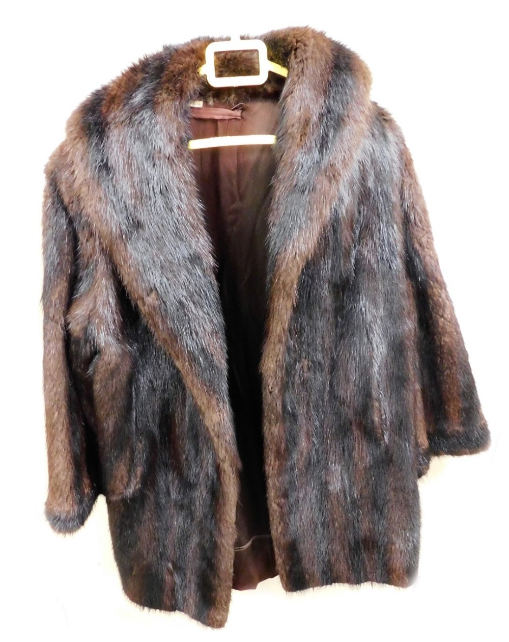 A lady's mink three quarter length coat, underarm measurement approx 43cm.