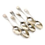 A set of six Victorian Fiddle pattern dessert spoons, crest engraved, London 1847, 8.14oz.