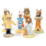 Six Royal Doulton Bunnykins figures, comprising Bedtime Bunnykins, DB55, Rainy Day Bunnykins, DB147,