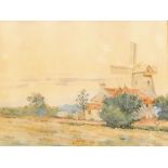 Walter Rossiter PS (1871-1948). Rural scene with windmill, watercolour, 23cm x 29cm.