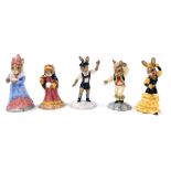 Five Royal Doulton Bunnykins figures, comprising Sundial Bunnykins, DB213, Tyrolean Dancer Bunnykins