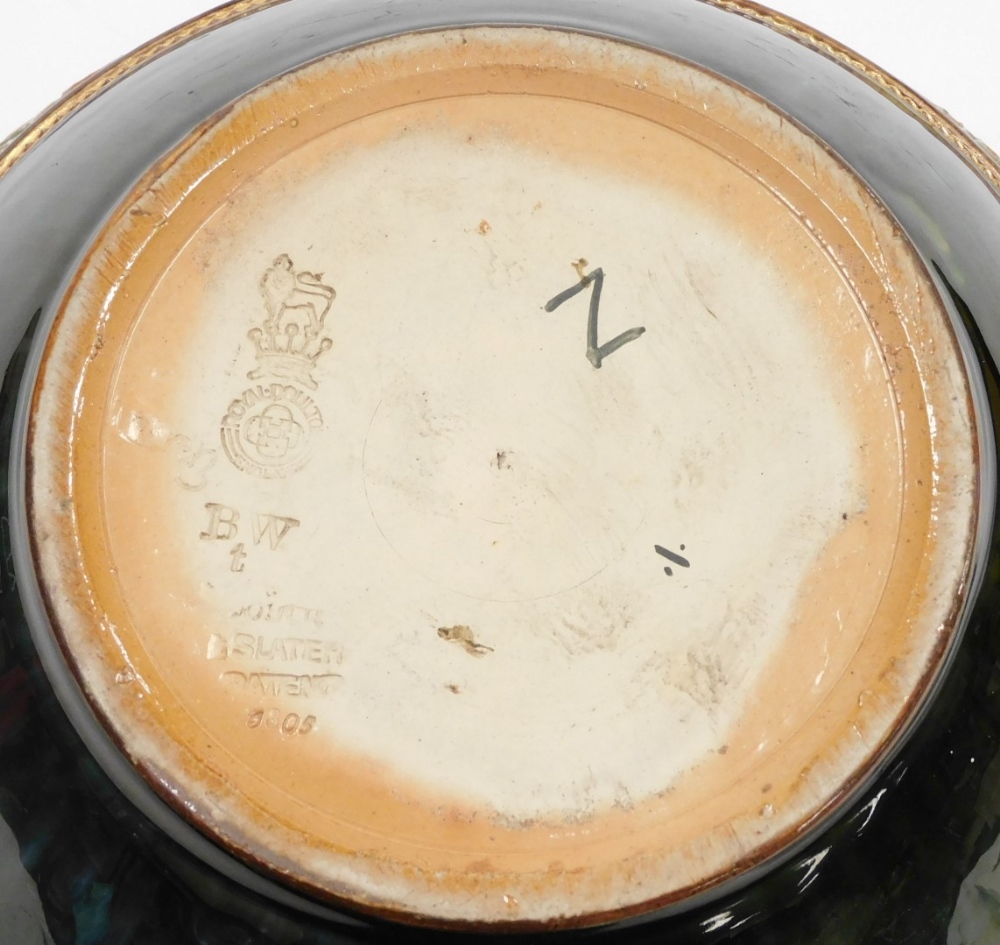 A late 19thC Royal Doulton Slater's patent stoneware jardiniere, of cylindrical tapering form, with - Image 3 of 3