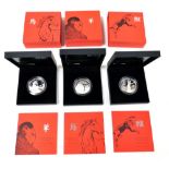 Three Shegxiao Collection 1oz silver proof coins, cased, comprising Lunar Year of the Horse 2014, th