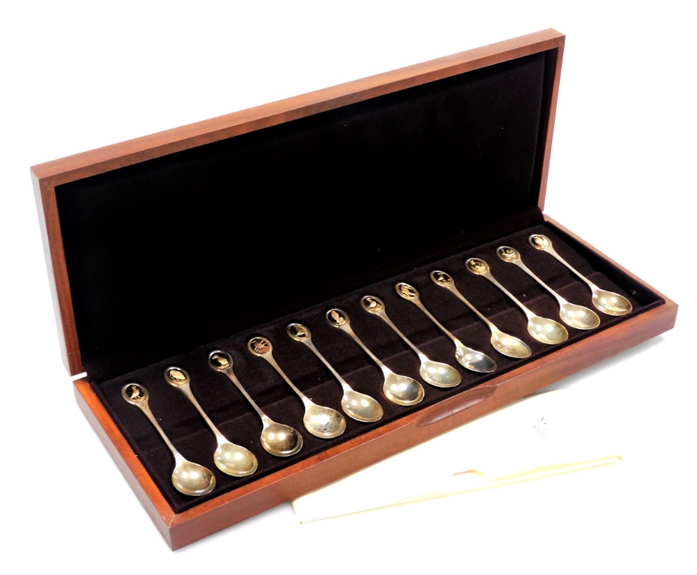 A Royal Society for the Protection of Birds cased silver spoon collection, the fitted case containin