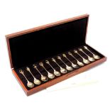 A Royal Society for the Protection of Birds cased silver spoon collection, the fitted case containin