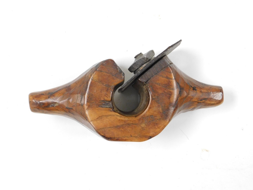 A vintage wooden and cast iron rounding plane, stamped WS, 19cm wide, together with an oak router pl - Image 3 of 3