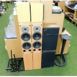 A pair of Hitachi speakers, further speakers, stands, etc. (a quantity)