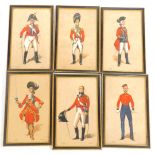 PT Evans. Six studies of 17thC-19thC military gentleman, watercolours, signed, 24.5cm x 14cm.