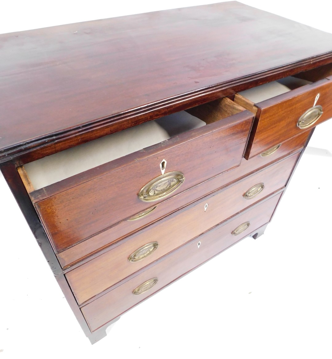 A late Georgian mahogany chest, of two short over three long drawers, with bone escutcheons and bras - Image 3 of 3