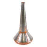 An Arts and Crafts Osiris copper and pewter vase, with a hammered ground, of tapering out swept for