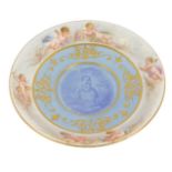 A mid 19thC Sevres porcelain plate painted by Leclerc, signed, with a girl carrying a basket in a ru