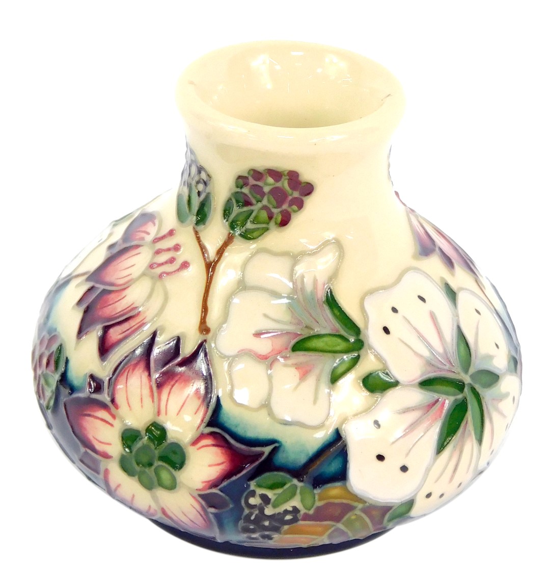 A Moorcroft Pottery vase decorated in the Bramble pattern, impressed and painted marks, 6cm high, bo